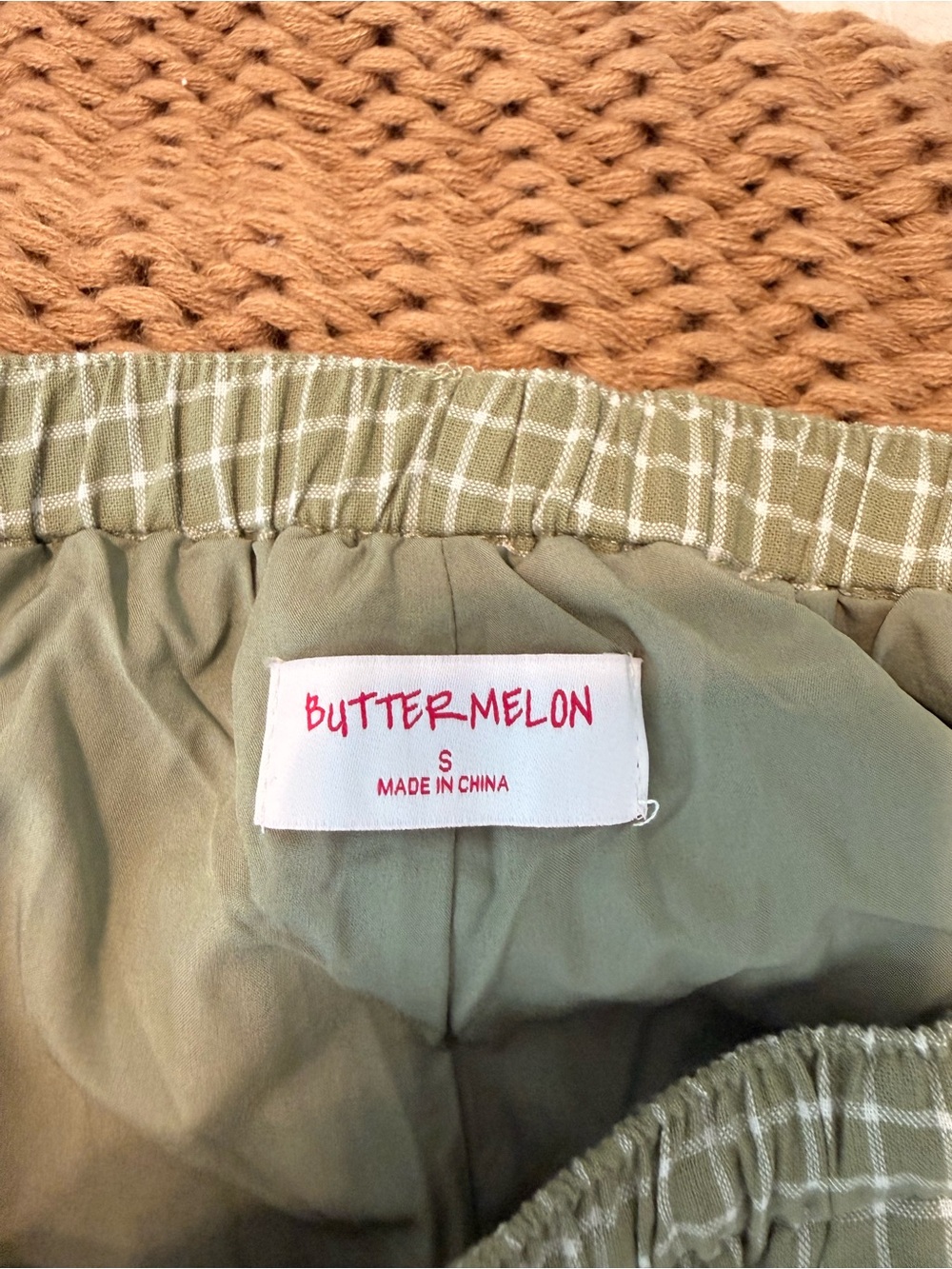 Pinkblush Olive Green Wide Leg Checked Pants - Picture 3 of 3